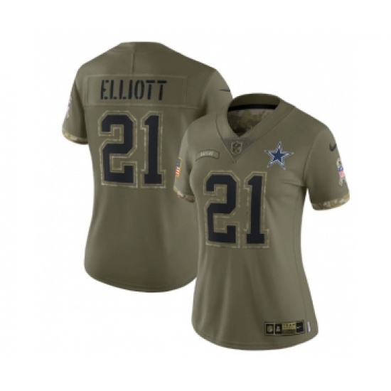 Women's Nike Dallas Cowboys #21 Ezekiel Elliott 2022 Olive Salute To Service Limited Stitched Jersey - Ujersey
