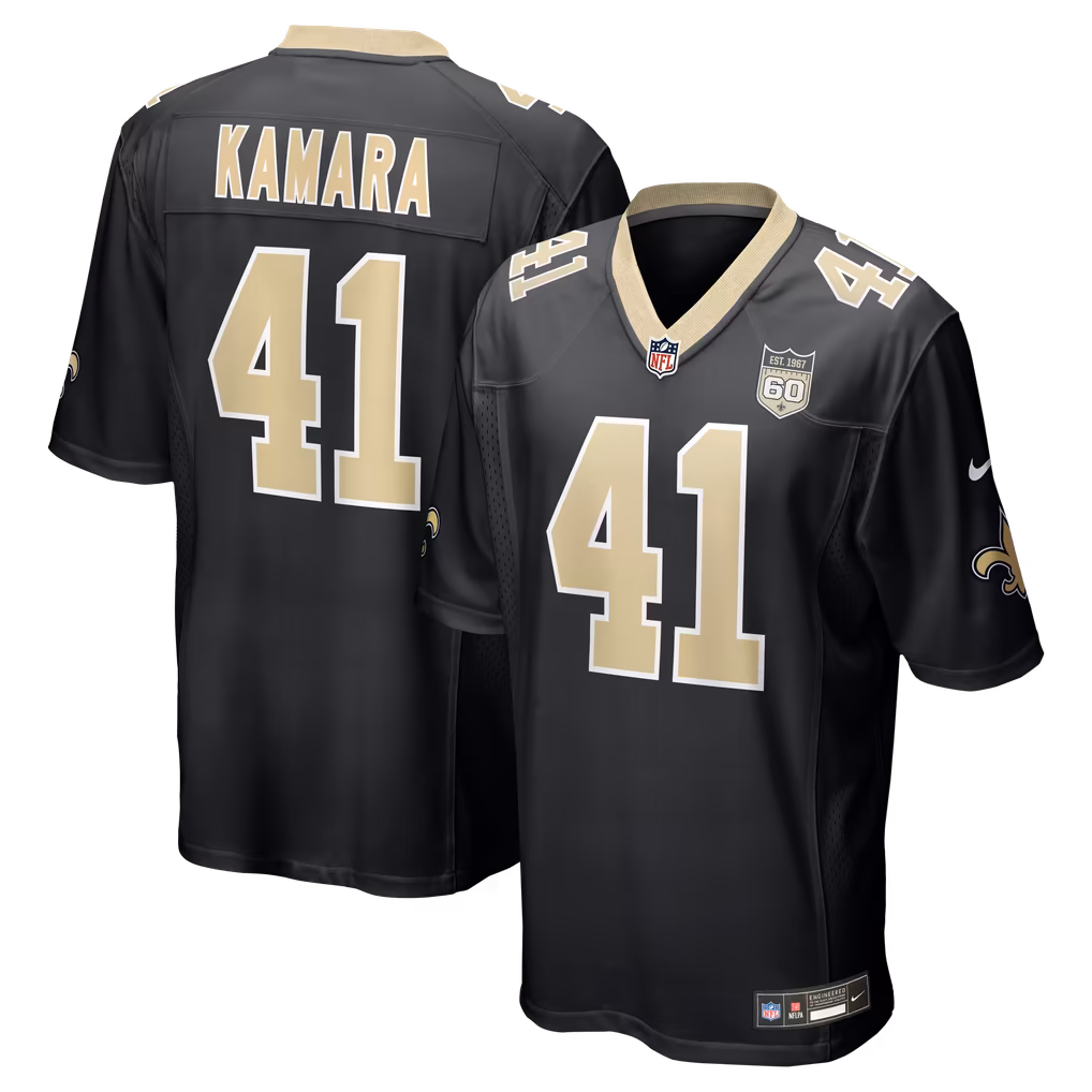 Men's New Orleans Saints Alvin Kamara Nike Black Team 60th Season Game Jersey - ujerseystore