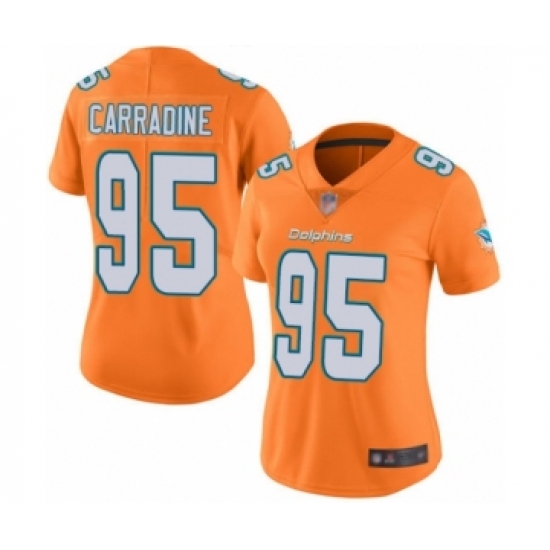 Women's Miami Dolphins #95 Tank Carradine Limited Orange Rush Vapor Untouchable Football Jersey - Ujersey