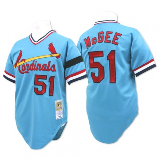 Men's Mitchell and Ness St. Louis Cardinals #51 Willie McGee Replica Blue Throwback MLB Jersey - Ujersey