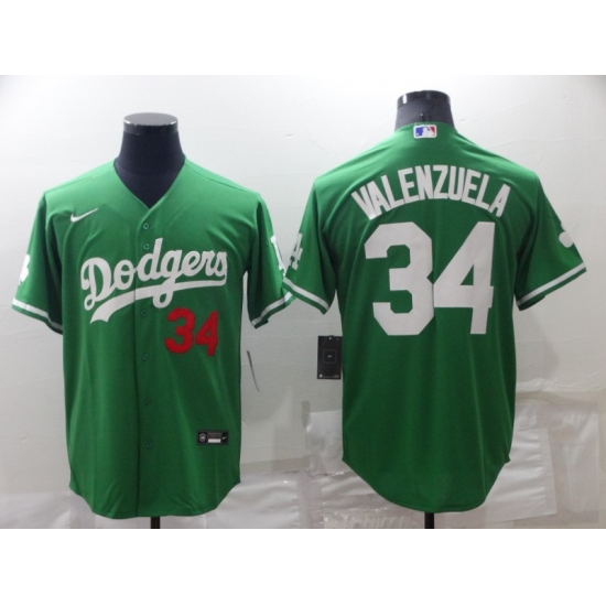 Men's Los Angeles Dodgers #34 Fernando Valenzuela Green 2021 Mexican Heritage Stitched Baseball Jersey - Ujersey