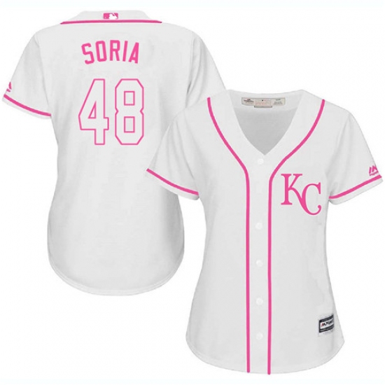 Women's Majestic Kansas City Royals #48 Joakim Soria Authentic White Fashion Cool Base MLB Jersey - Ujersey