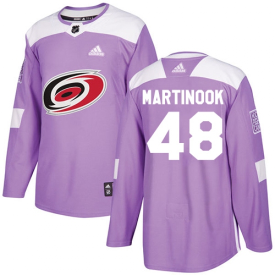 Men's Adidas Carolina Hurricanes #48 Jordan Martinook Authentic Purple Fights Cancer Practice NHL Jersey - Ujersey