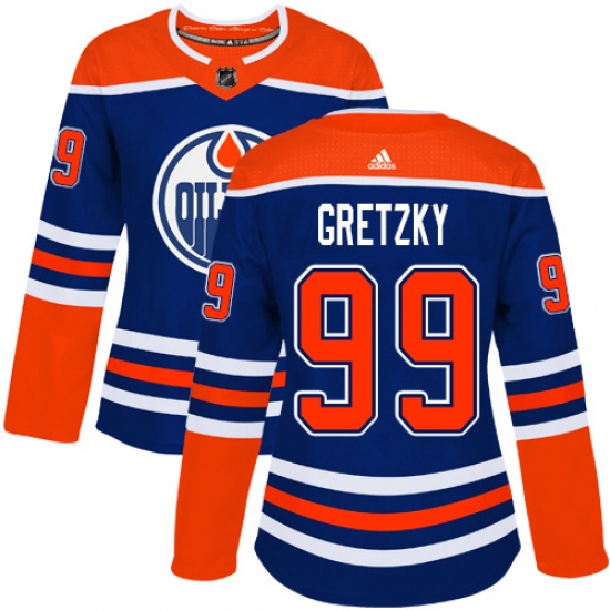 Women's Adidas Edmonton Oilers #99 Wayne Gretzky Authentic Royal Blue Alternate NHL Jersey - Ujersey