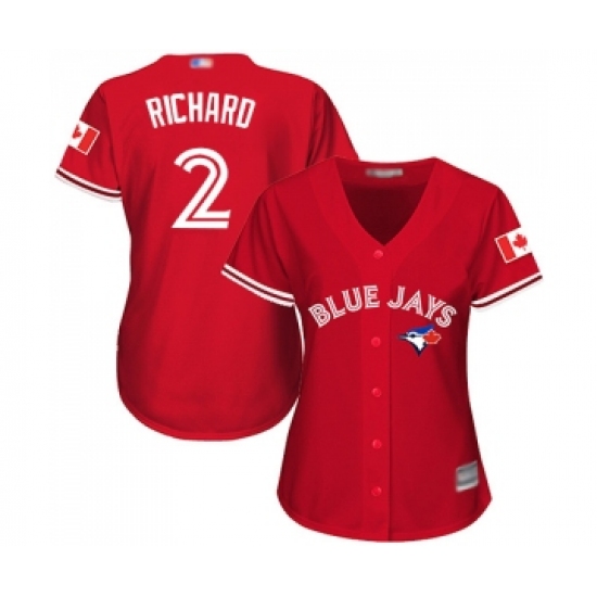 Women's Toronto Blue Jays #2 Clayton Richard Replica Scarlet Alternate Baseball Jersey - Ujersey