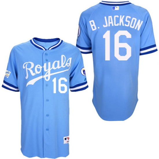 Men's Majestic Kansas City Royals #16 Bo Jackson Authentic Light Blue 1985 Turn Back The Clock MLB Jersey - Ujersey