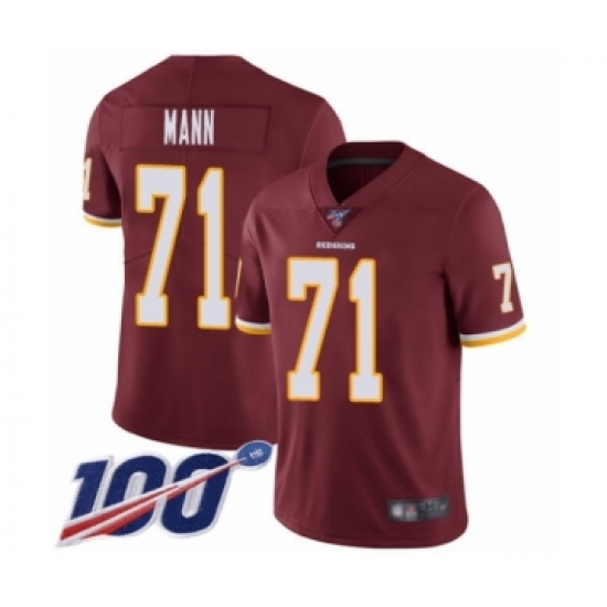 Youth Washington Redskins #71 Charles Mann Burgundy Red Team Color Vapor Untouchable Limited Player 100th Season Football Jersey