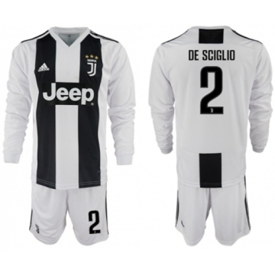 Juventus #2 De Sciglio Home Long Sleeves Soccer Club Jersey