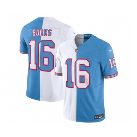 Men's Nike Tennessee Titans #16 Treylon Burks White Blue 2023 F.U.S.E. Split Vapor Limited Throwback Football Stitched Jersey - Ujersey