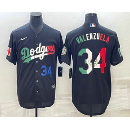 Men's Los Angeles Dodgers #34 Fernando Valenzuela Number Mexico Black Cool Base Stitched Baseball Jerseys - Ujersey