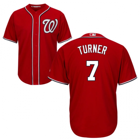 Youth Majestic Washington Nationals #7 Trea Turner Authentic Red Alternate 1 Cool Base MLB Jersey