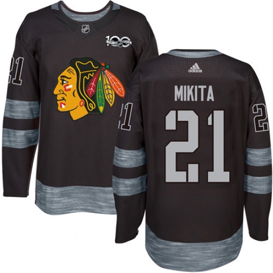 Men's Adidas Chicago Blackhawks #21 Stan Mikita Authentic Black 1917-2017 100th Anniversary NHL Jersey - Ujersey
