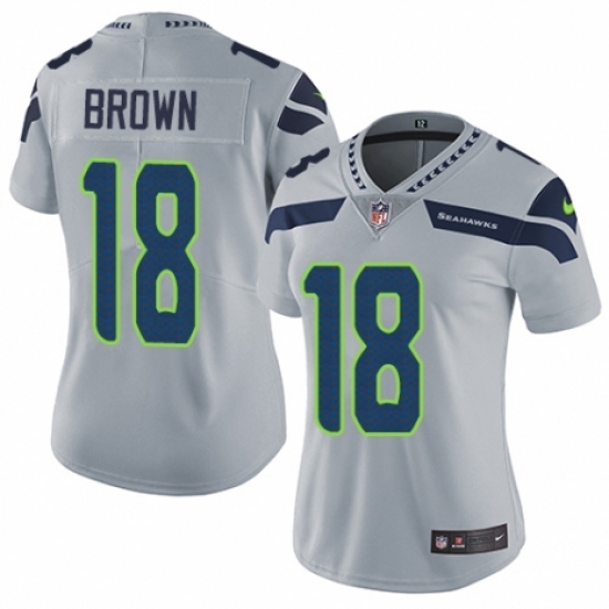Women's Nike Seattle Seahawks #18 Jaron Brown Grey Alternate Vapor Untouchable Elite Player NFL Jersey - Ujersey