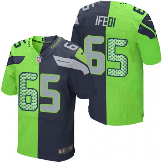 Men's Nike Seattle Seahawks #65 Germain Ifedi Elite Navy Green Split Fashion NFL Jersey - Ujersey