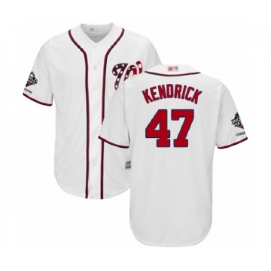 Youth Washington Nationals #47 Howie Kendrick Authentic White Home Cool Base 2019 World Series Champions Baseball Jersey - Ujersey