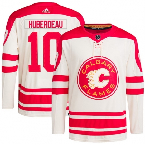 Men's Calgary Flames #10 Jonathan Huberdeau 2023 Cream Classic Primegreen Stitched Jersey - Ujersey