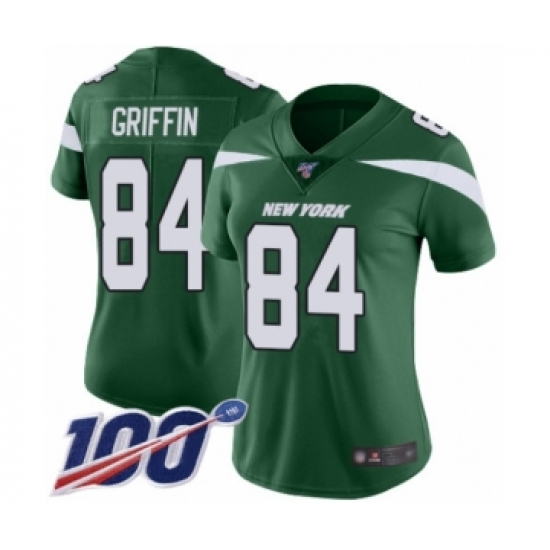 Women's New York Jets #84 Ryan Griffin Green Team Color Vapor Untouchable Limited Player 100th Season Football Jersey - Ujersey