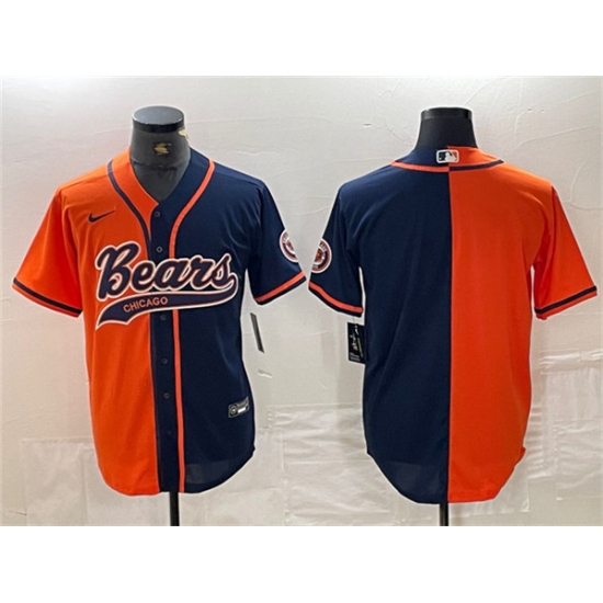 Men's Chicago Bears Blank Orange Navy Split With Cool Base Stitched Baseball Jersey - Ujersey