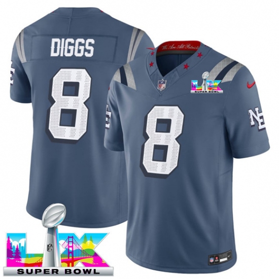 Men's New England Patriots #8 Stefon Diggs Storm Blue 2025 F.U.S.E. Super Bowl LX “Rivalries” Vapor Limited Football Stitched Jersey - Ujersey