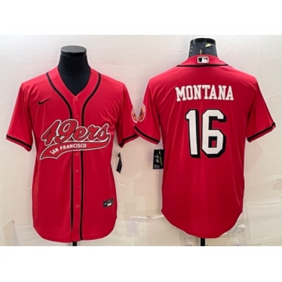 Men's San Francisco 49ers #16 Joe Montana Red Color Rush With Patch Cool Base Stitched Baseball Jersey - Ujersey