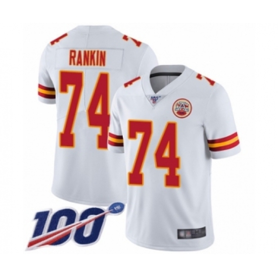 Men's Kansas City Chiefs #74 Martinas Rankin White Vapor Untouchable Limited Player 100th Season Football Jersey - Ujersey