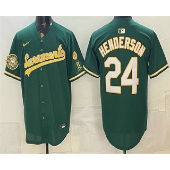 Men's Oakland Athletics #24 Rickey Henderson 2026 Green Alternate Sacramento Celebrating 125 Years Limited Jersey - Ujersey