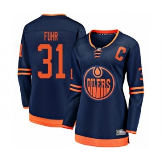 Women's Edmonton Oilers #31 Grant Fuhr Authentic Navy Blue Alternate Fanatics Branded Breakaway Hockey Jersey - Ujersey