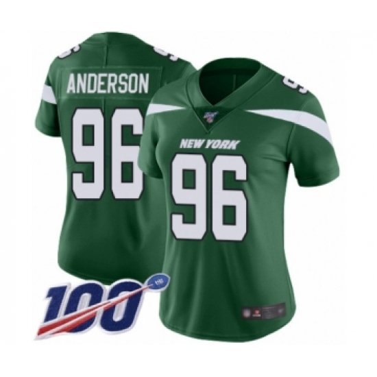 Women's New York Jets #96 Henry Anderson Green Team Color Vapor Untouchable Limited Player 100th Season Football Jersey - Ujersey