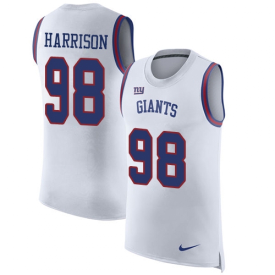 Men's Nike New York Giants #98 Damon Harrison Limited White Rush Player Name & Number Tank Top NFL Jersey - Ujersey