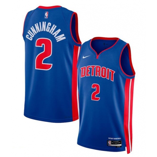 Men's Detroit Pistons #2 Cade Cunningham Blue 2024 Icon Edition Stitched Baseball Jersey - Ujersey