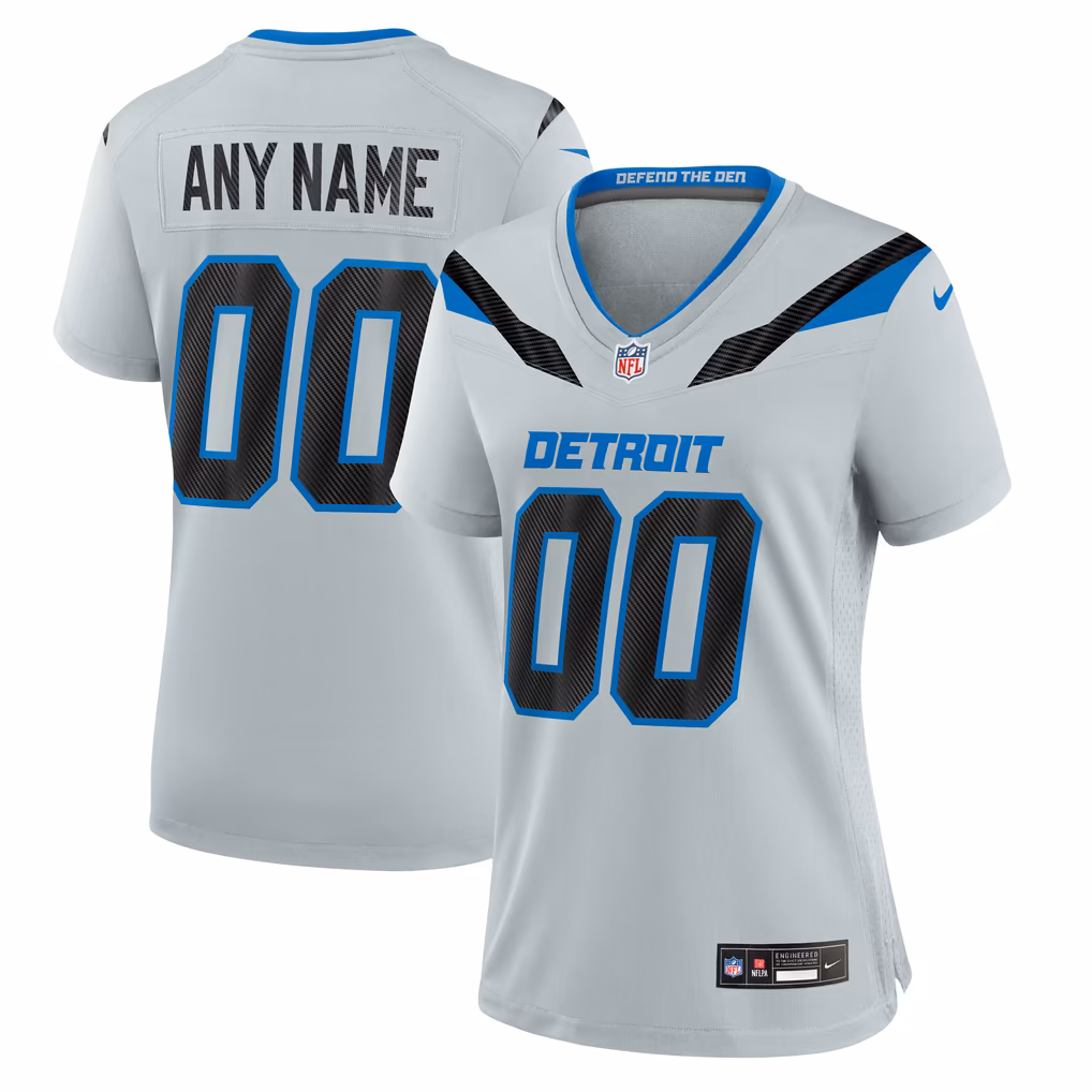 Women's Detroit Lions Nike Silver 2026 Rivalries Collection Game Custom Jersey - Ujersey