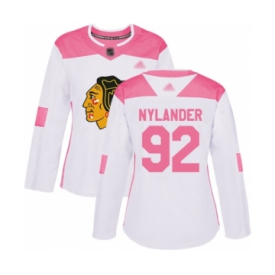 Women's Chicago Blackhawks #92 Alexander Nylander Authentic White Pink Fashion Hockey Jersey - Ujersey