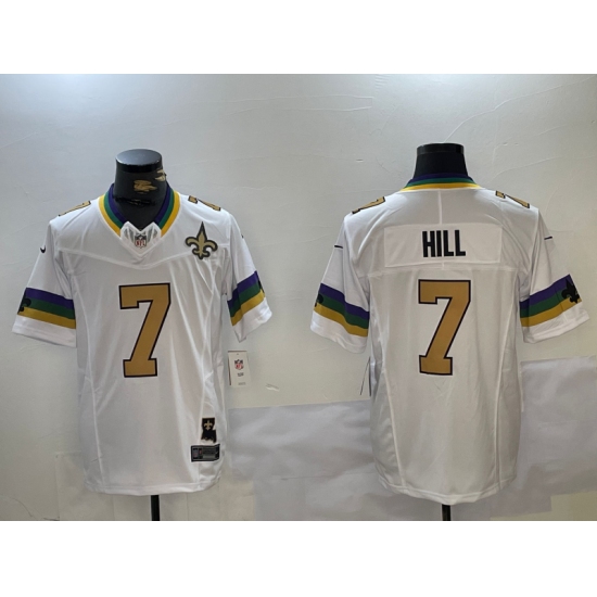 Men's New Orleans Saints #7 Taysom Hill White With 2024 FUSE Vapor Limited Stitched Jersey - Ujersey