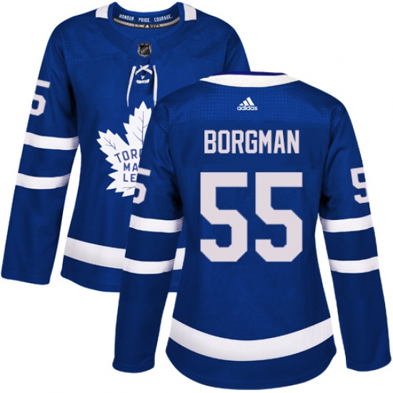 Women's Adidas Toronto Maple Leafs #55 Andreas Borgman Authentic Royal Blue Home NHL Jersey - Ujersey