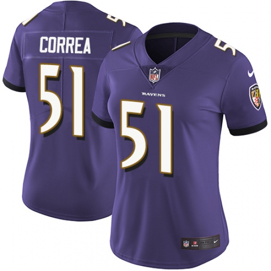 Women's Nike Baltimore Ravens #51 Kamalei Correa Purple Team Color Vapor Untouchable Limited Player NFL Jersey - Ujersey
