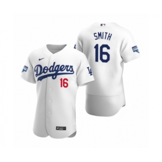 Men's Los Angeles Dodgers #16 Will Smith White 2020 World Series Champions Authentic Jersey - Ujersey