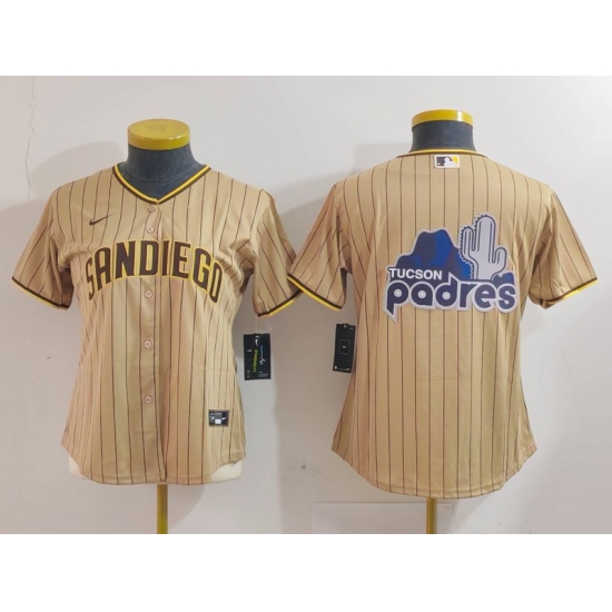 Women's San Diego Padres Tan Team Big Logo Stitched Baseball Jersey(Run Small)