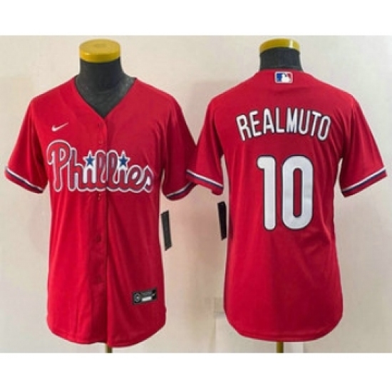 Youth Philadelphia Phillies #10 JT Realmuto Red Stitched MLB Cool Base Nike Jersey - Ujersey
