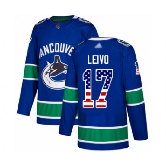 Men's Vancouver Canucks #17 Josh Leivo Authentic Blue USA Flag Fashion Hockey Jersey