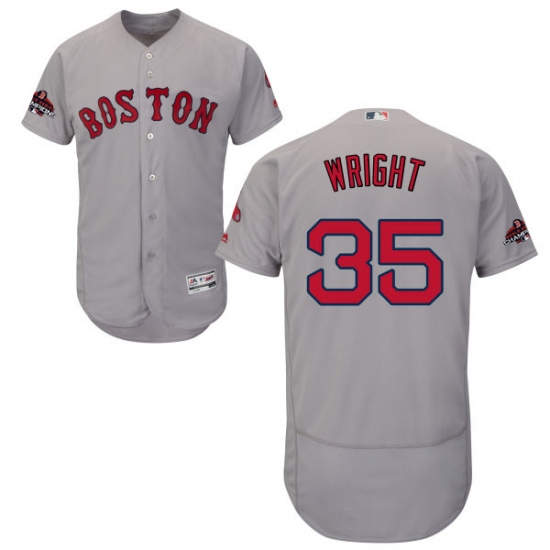 Men's Majestic Boston Red Sox #35 Steven Wright Grey Road Flex Base Authentic Collection 2018 World Series Champions MLB Jersey - Ujersey