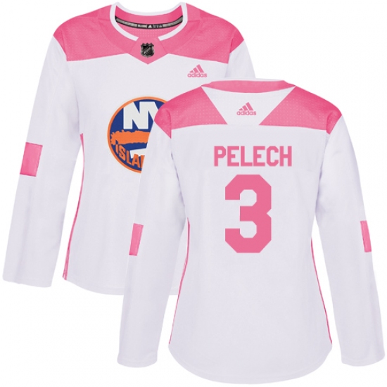 Women's Adidas New York Islanders #3 Adam Pelech Authentic White Pink Fashion NHL Jersey - Ujersey