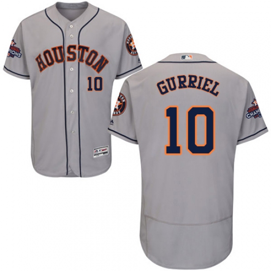 Men's Majestic Houston Astros #10 Yuli Gurriel Authentic Grey Road 2017 World Series Champions Flex Base MLB Jersey - Ujersey