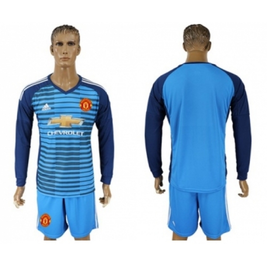 Manchester United Blank Blue Long Sleeves Soccer Club Jersey