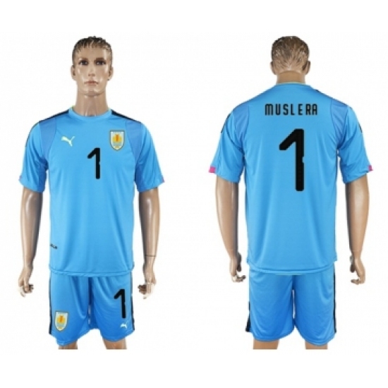 Uruguay #1 Muslera Blue Goalkeeper Soccer Country Jersey