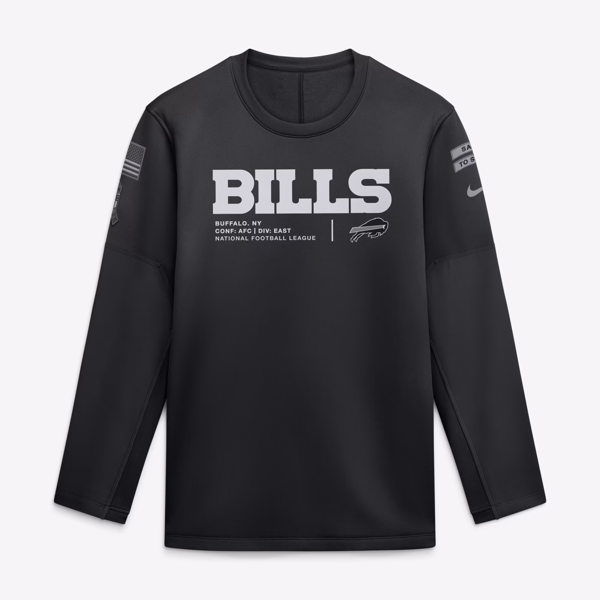 Men's Buffalo Bills  Nike Black 2026 Salute to Service Sideline Coaches Crewneck Therma-FIT Sweatshirt - U-jersey