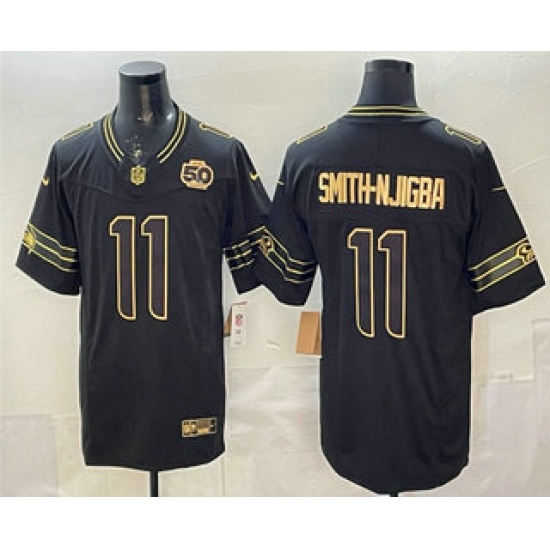 Men's Seattle Seahawks #11 Jaxon Smith-Njigba Black Gold 2025 FUSE 50th Season Limited Stitched Jersey - Ujersey
