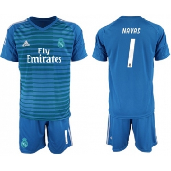 Real Madrid #1 Navas Blue Goalkeeper Soccer Club Jersey