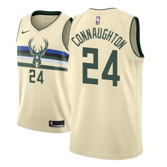 Men NBA 2018-19 Milwaukee Bucks #24 Pat Connaughton City Edition Cream Jersey