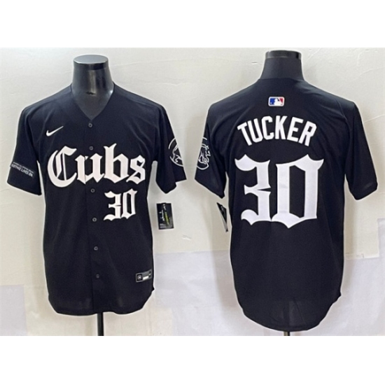 Men's Chicago Cubs #30 Kyle Tucker Black 'Gothic North Side Edition' Vapor Premier Limited Stitched Baseball Jersey - Ujersey