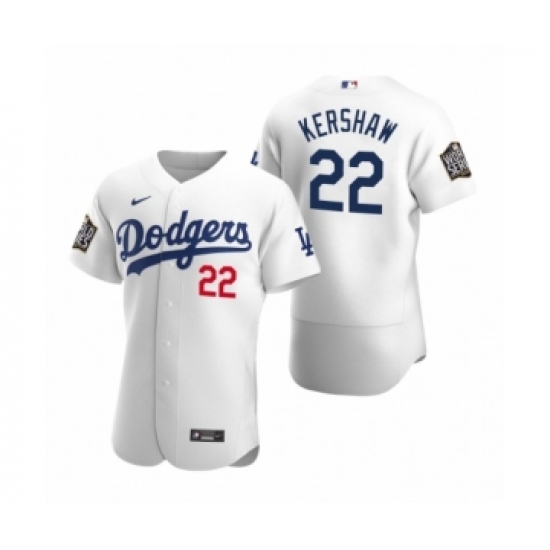 Men's Los Angeles Dodgers #22 Clayton Kershaw Nike White 2020 World Series Authentic Jersey - Ujersey